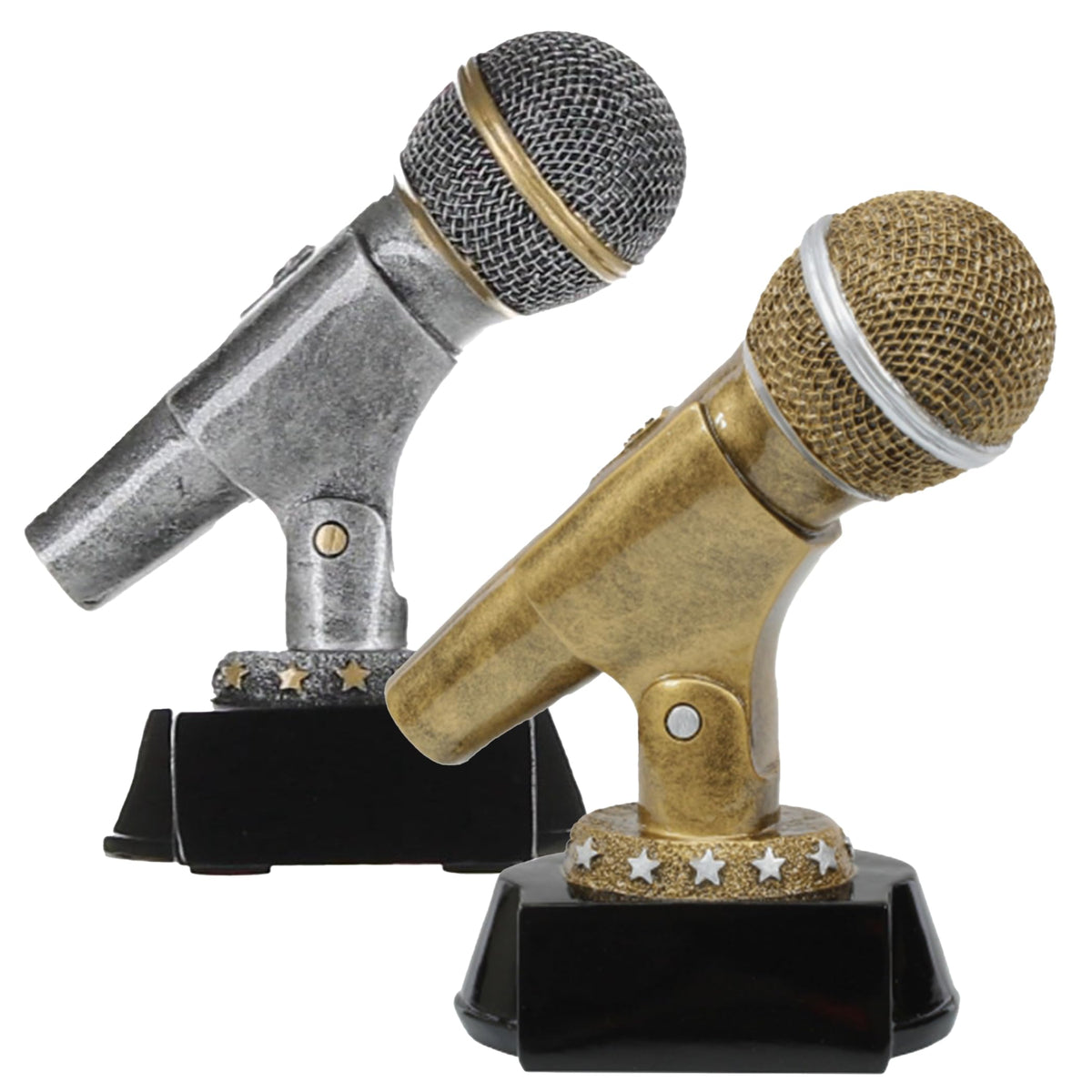 Decade Awards Silver Microphone Trophy - Celebrate Their Voice with This Mic Award for Announcer, DJ, Karaoke or Singing - Engraved Plate on Request (6 Inch Tall)