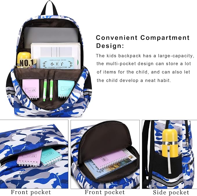 DSIUE Backpacks for Boys School Bags for Kids Elementary Bookbag and Lunch Box Set Camo Red