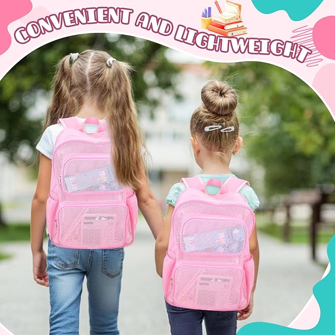 13 Piece Operation Christmas Bulk Item, 17" Mesh Backpack Semi Transparent Heavy Duty, Notebook for Holiday Donation(Pink)
