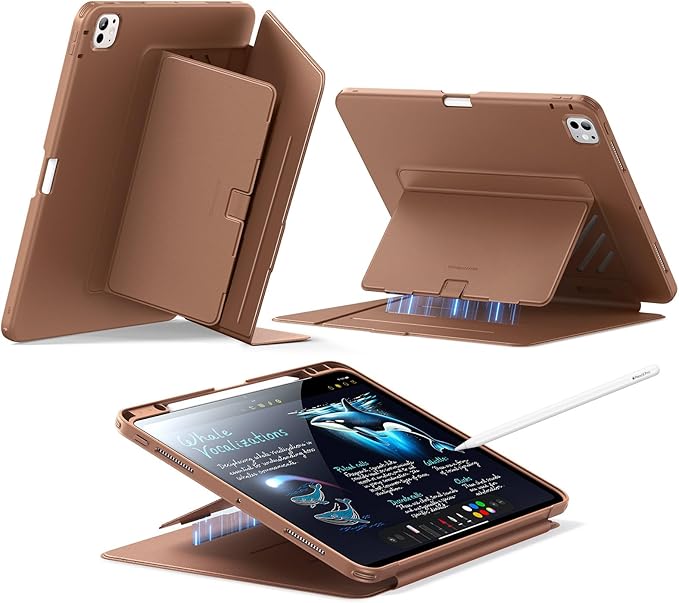 ESR for iPad Pro 13 Inch Case (M5/M4) 2025/2024, Vertical Stand Cover, Multi Stand Angles, Ultra-Stable Case with Pencil Holder, Flip Series, Brown