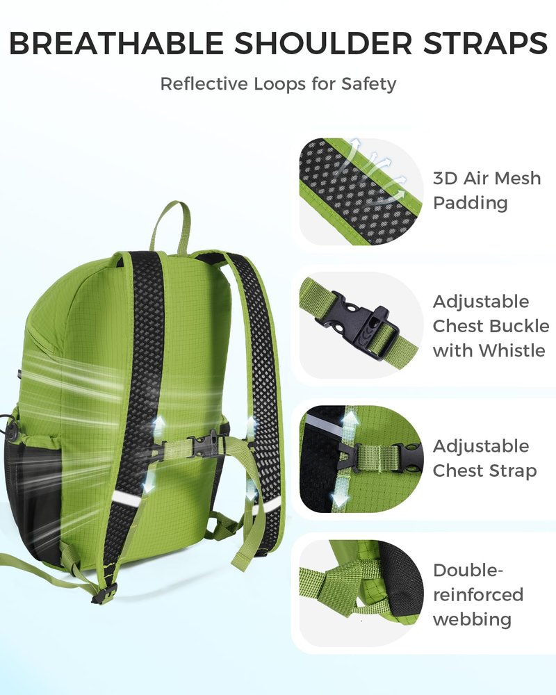 ECOHUB 15L Ultra-Lightweight Packable Backpack, Casual Daypack for Daily Use, Small Hiking & Travel, Foldable Backpack, Water-Resistant Nylon, Reflective Design