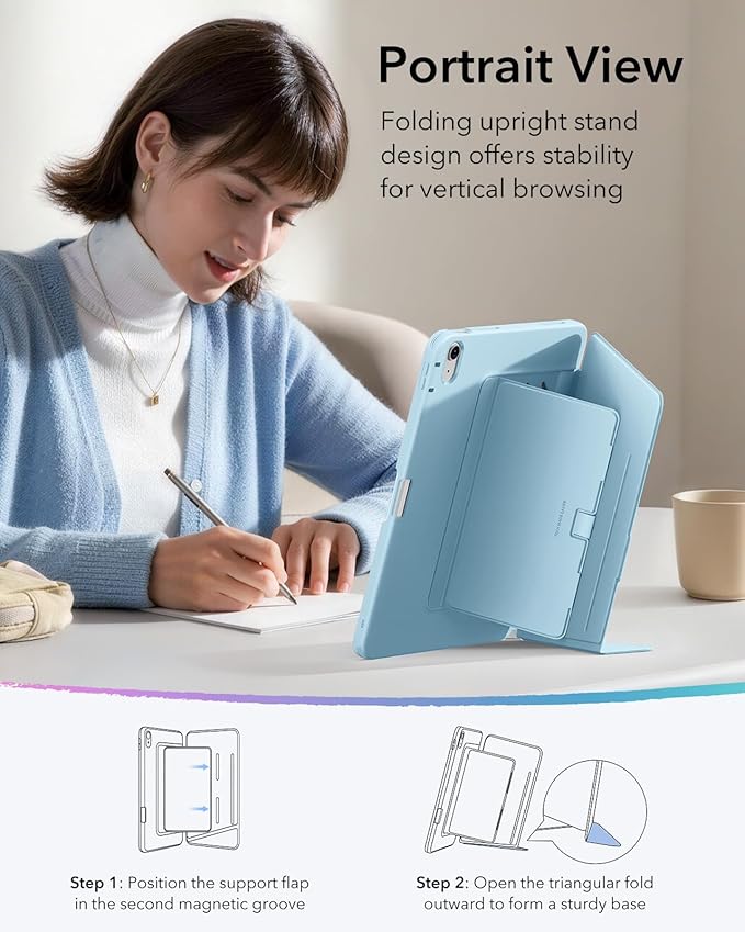 ESR for iPad Air 13 Inch Case M4/M3/M2 (2026/2025/2024), Vertical Stand Cover, Multi Stand Angles, Ultra-Stable Case with Pencil Holder, Flip Series, Light Blue