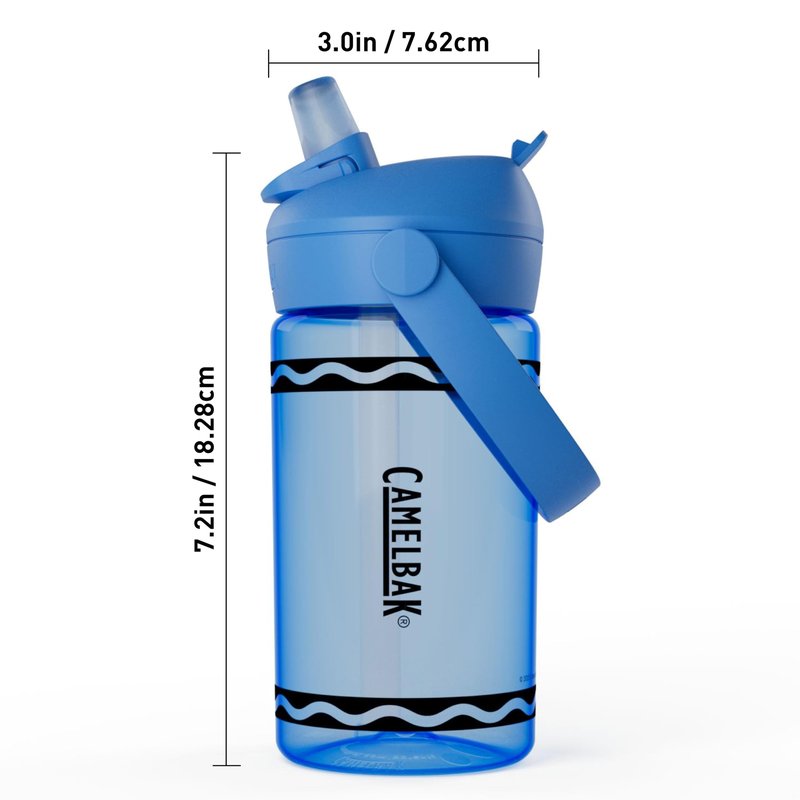CamelBak Crayola Flip Straw Kids Water Bottle with Bite Valve, Tritan Renew Design for School and Everyday Use, 14oz, Cerulean