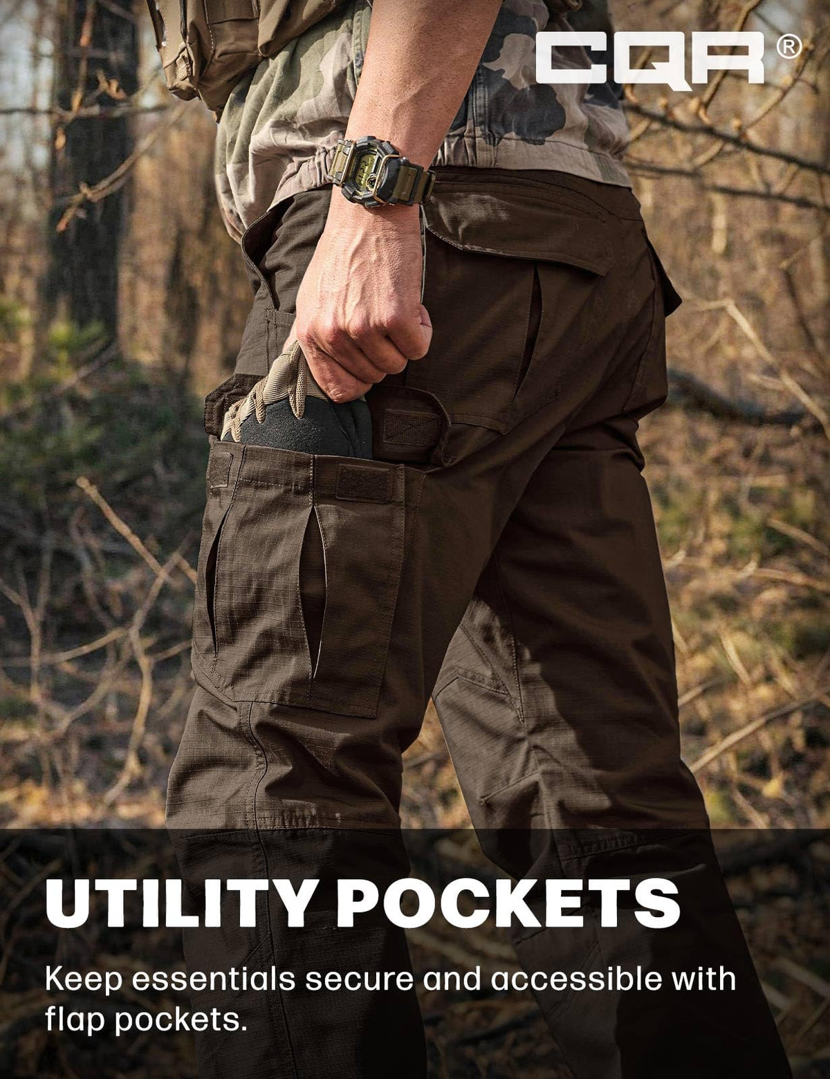 CQR Men's Tactical Pants, Water Resistant Ripstop Cargo Pants, Lightweight EDC Work Hiking Pants, Outdoor Apparel, Raider Dark Brown, 40W x 32L