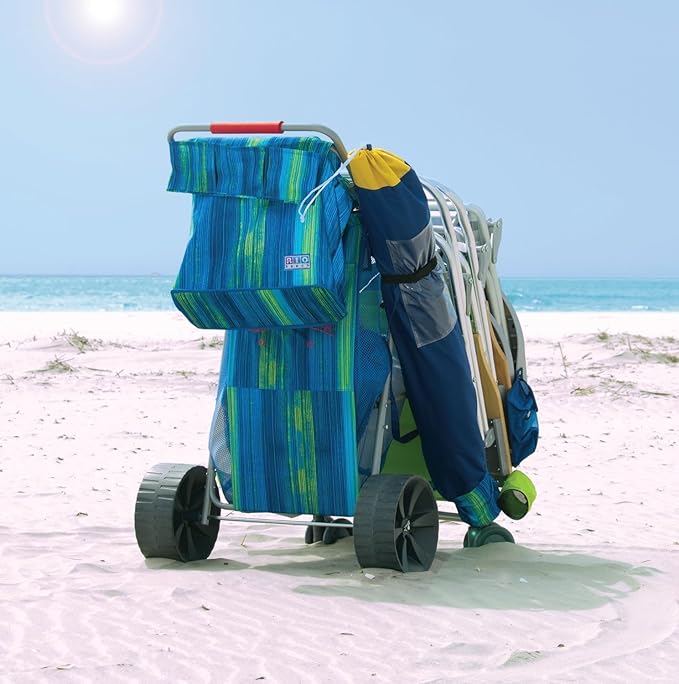 Rio Beach Wonder Wheeler Deluxe Utility, Lawn, and Beach Foldable Cart, Blue Print