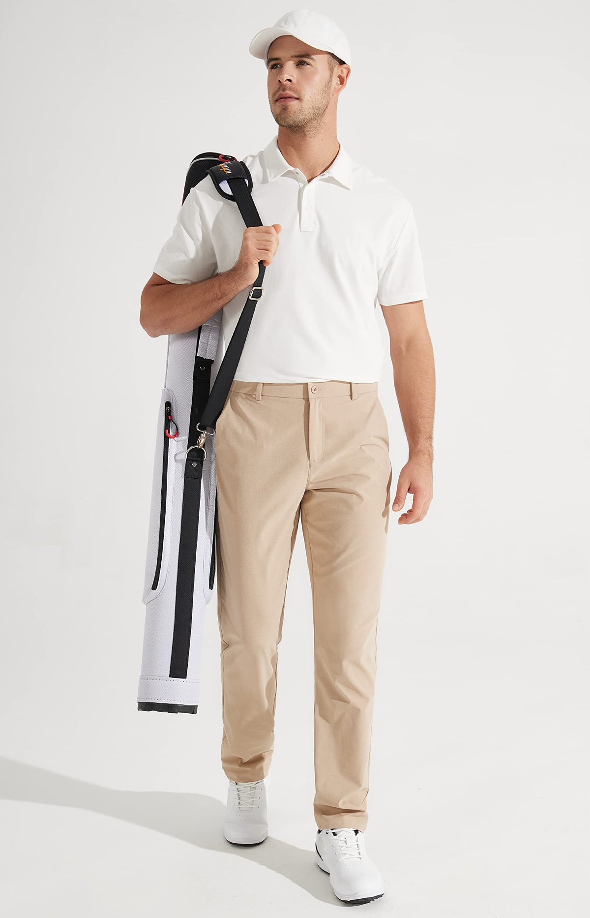 Libin Mens Golf Pants Classic Fit Stretch Work Dress Pants 32" Quick Dry Lightweight Business Casual Trousers Comfort Water Resistant, Khaki, 28W x 32L