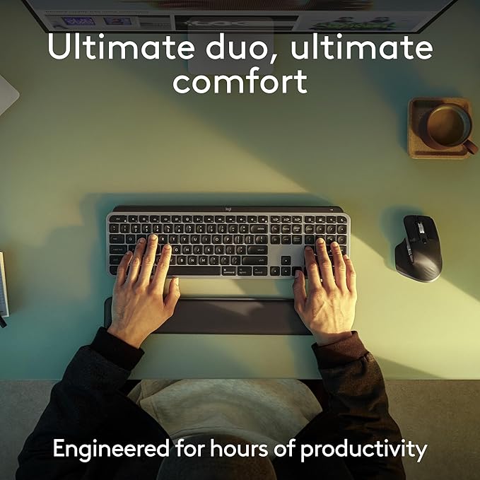 Logitech MX Keys S Combo for Mac, Wireless Keyboard and Mouse with Palm Rest, Backlit Keyboard, Fast Scroll Wireless Mouse, Bluetooth USB C for MacBook Pro, MacBook Air, iMac, iPad - Space Grey