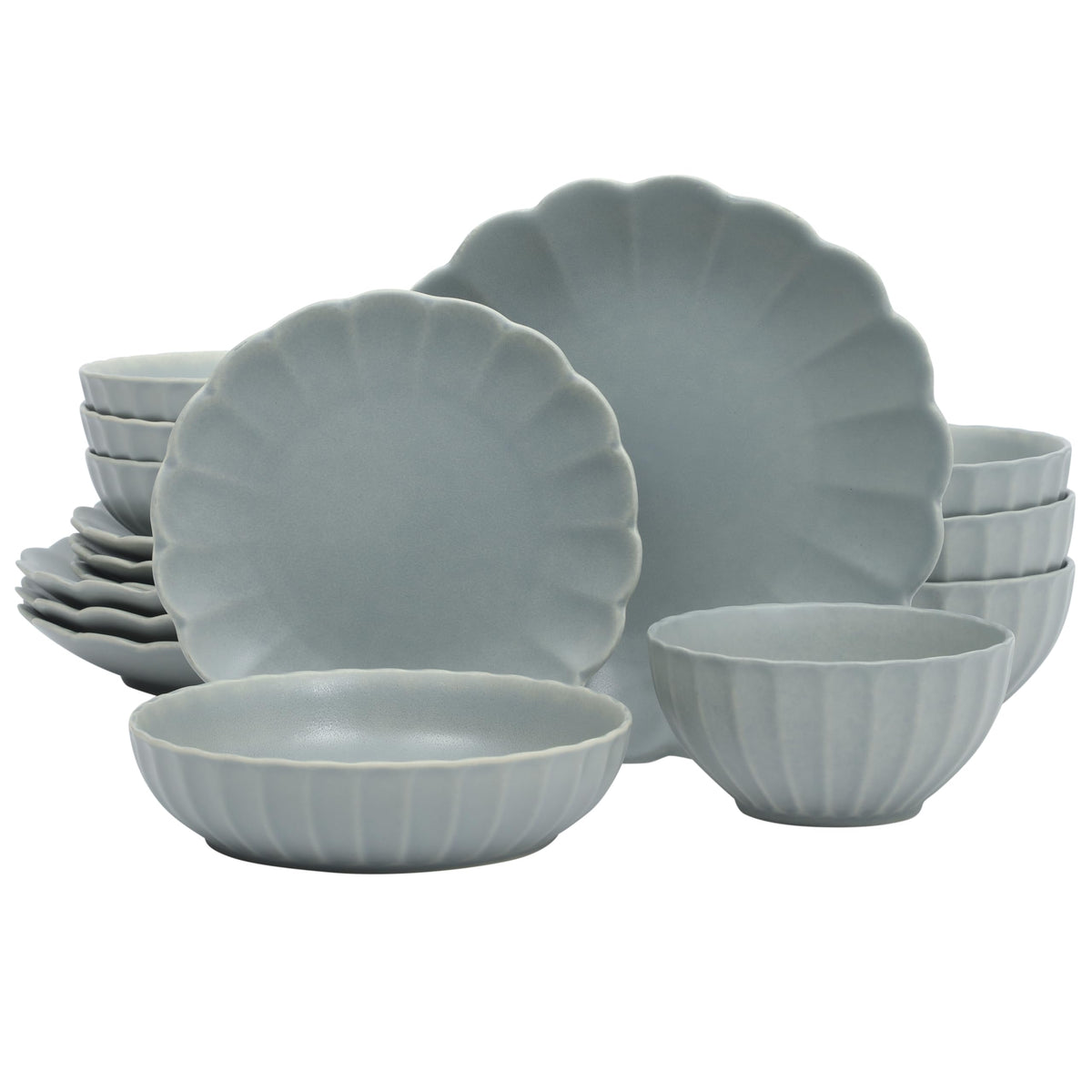 Gibson Elite Echo Bay 12 Piece Porcelain Reactive Glaze (Service for 4) Ceramic Plates and Bowls Modern Stackable Dinnerware Set - Blue