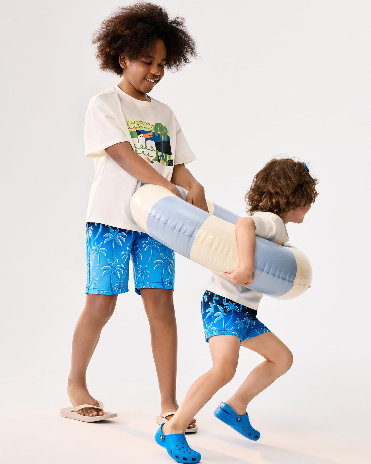 maamgic Boys Swim Trunks with Compression Liner Toddler Stretch Swim Shorts Quick Dry Swimming Trunks Boxer Brief 2 in 1 Beach Shorts Blue Coconut Tree 5/6