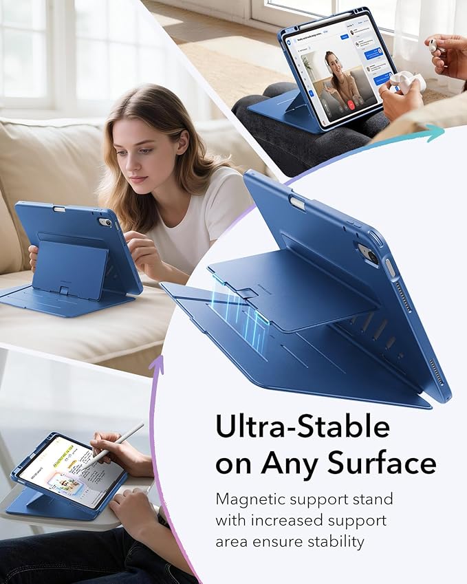 ESR for iPad Air 13 Inch Case M4/M3/M2 (2026/2025/2024), Vertical Stand Cover, Multi Stand Angles, Ultra-Stable Case with Pencil Holder, Flip Series, Blue