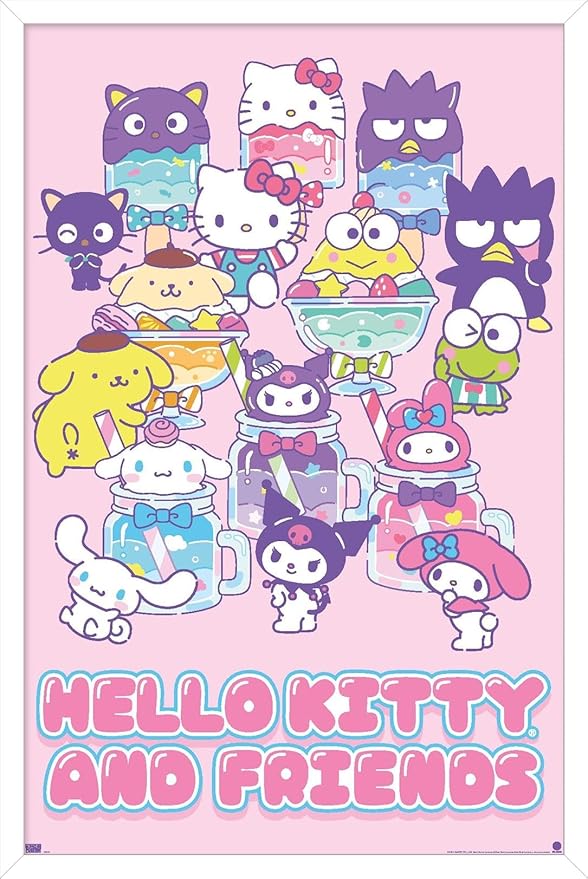 Trends International Hello Kitty and Friends: 24 Summer Fresh - Group Wall Poster, 22.4L x 14.7W, White Framed Version