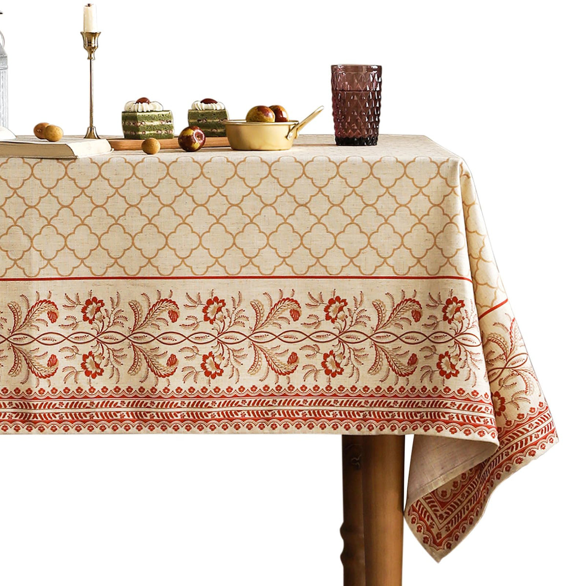 ISAENNE Designer French Linen Rectangular Tablecloth,102"x63"-Alvarado D