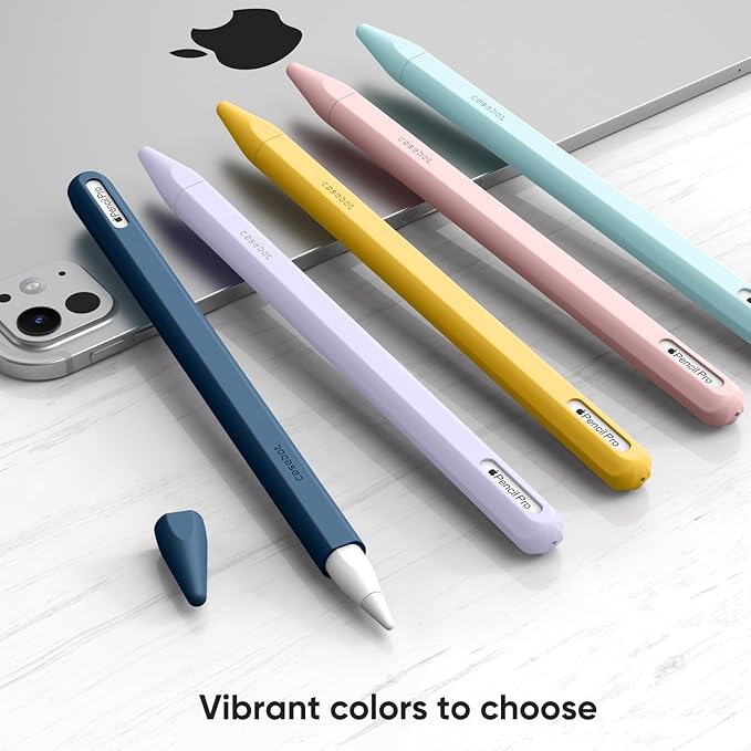 Fintie Silicone Sleeve for Apple Pencil Pro & Apple Pencil 2nd Generation, Light Pen Skin Case Cover Soft Protective Grip Holder with 2 Nib Covers Accessories, Cyan Blue