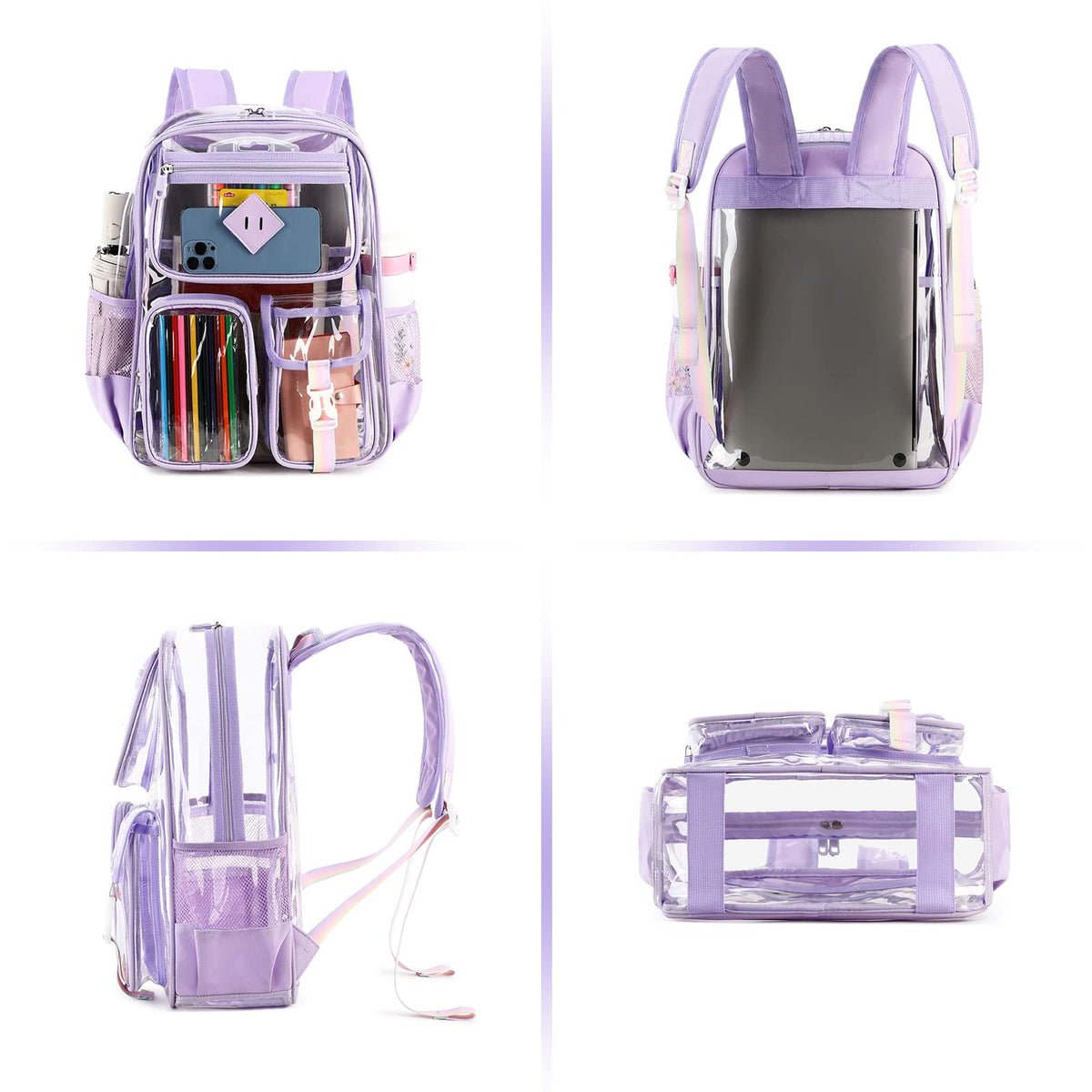PIG PIG GIRL Clear Backpack for School,Heavy Duty PVC Transparent Bookbag for Girls Stadium Approved See Through Backpack