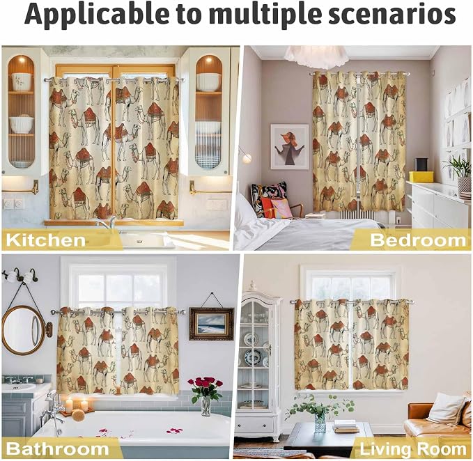 2 Panel Kitchen Cafe Curtains, Desert Sand Camel Sunlight Filtering Nature Air