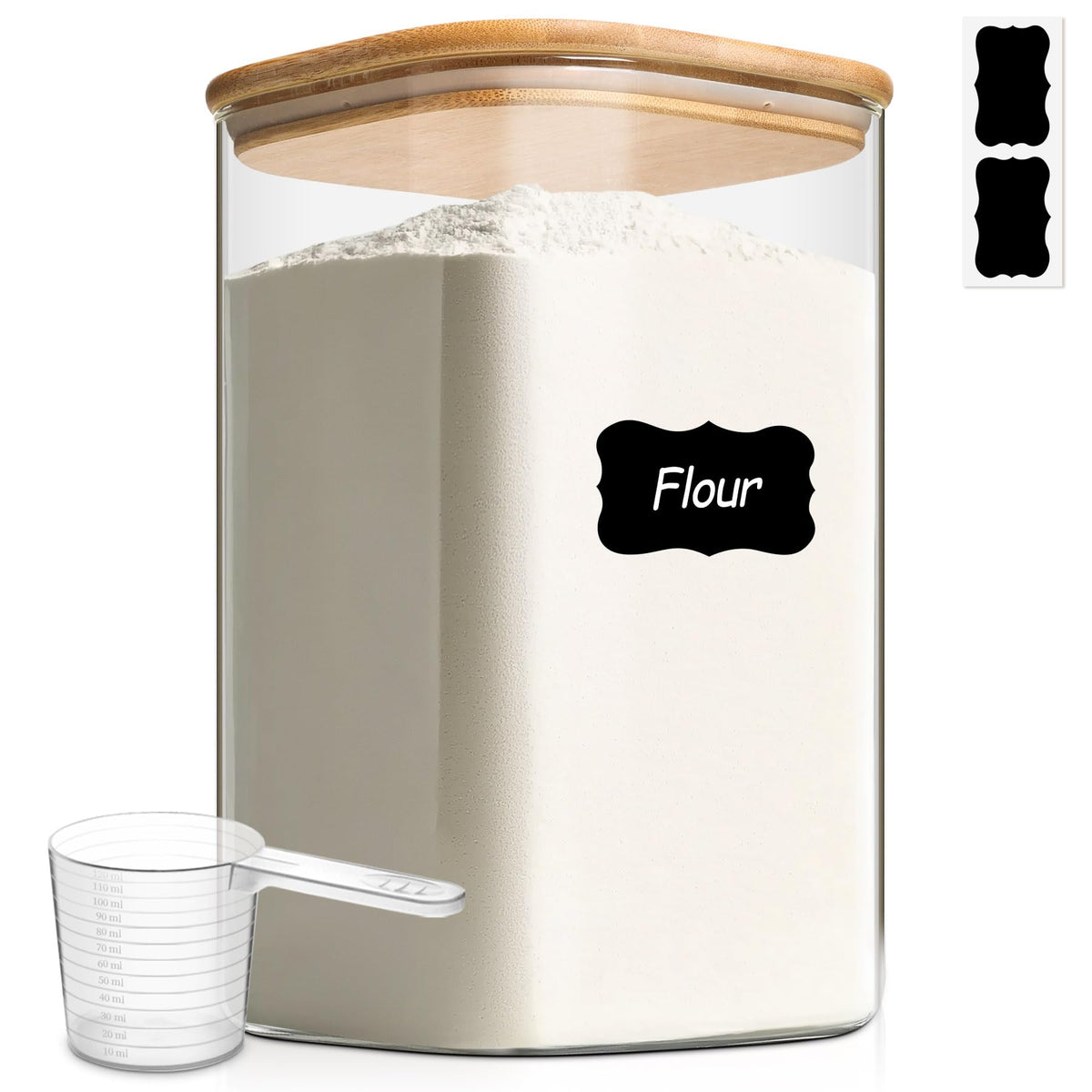 ComSaf Glass Storage Jars with Bamboo Lids 3.6 Qt Large Pantry Square