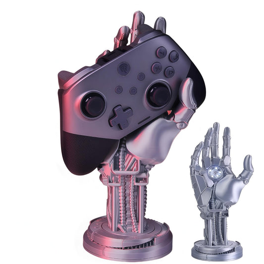 Game Controller Holder Stand for PS5 Xbox Switch-Light Up Cyberpunk Futurism Hand for General Controller Stand&Headphone-Gaming Room Accessories for Desk Decor-Cool Gamer Gifts for Men-Silver