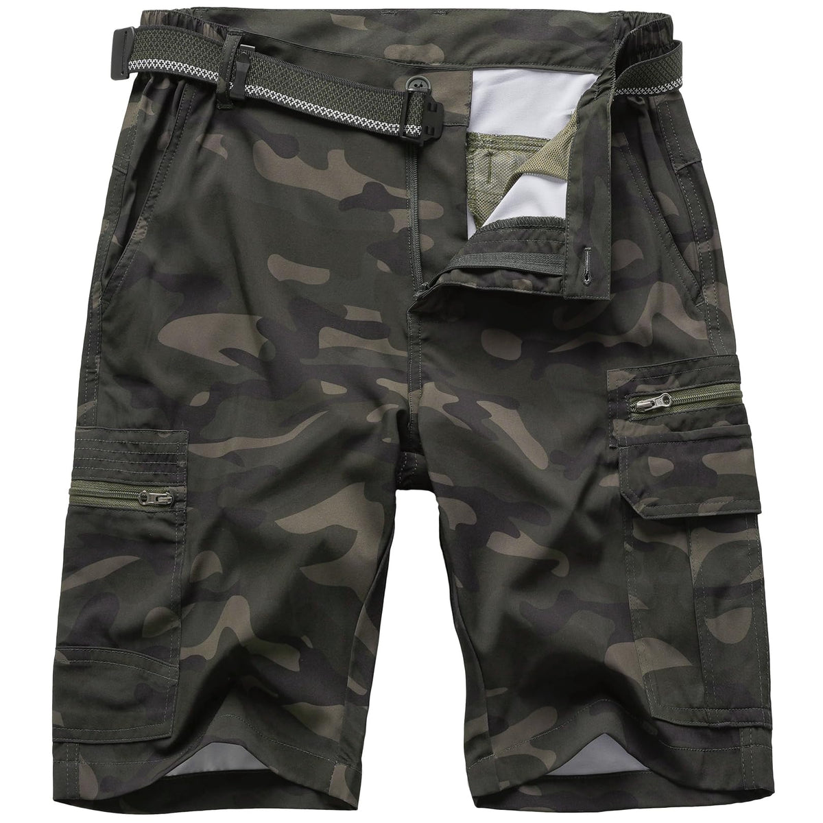 Jessie Kidden Mens Outdoor Casual Expandable Waist Lightweight Water Resistant Quick Dry Fishing Hiking Shorts (6222 Green Camo 36)