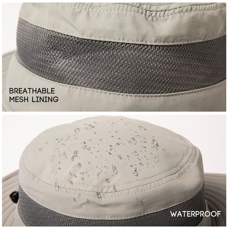 Summer Mesh Bucket Sun Hats for Men Big Head Wide Brim Boonie Safari Waterproof Beach UPF50+ Fishing Hiking Light Grey