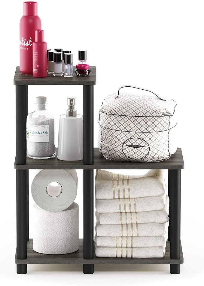 FURINNO Turn-N-Tube Accent Decorative Shelf, French Oak Grey/Black