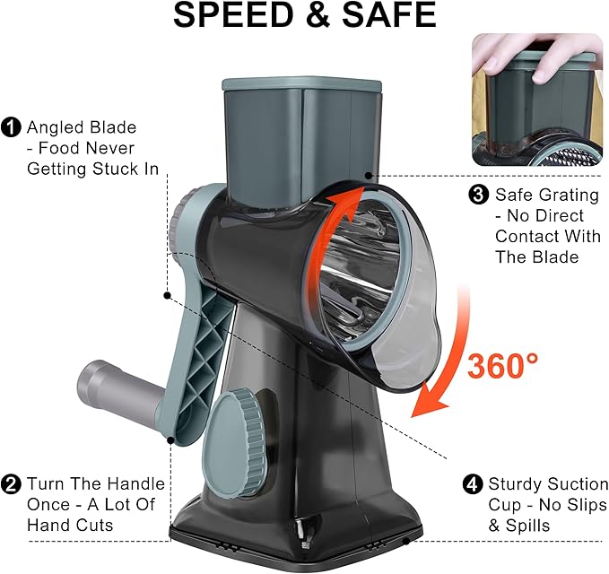 Cheese Grater Box Grater (Rotary Clear Black)