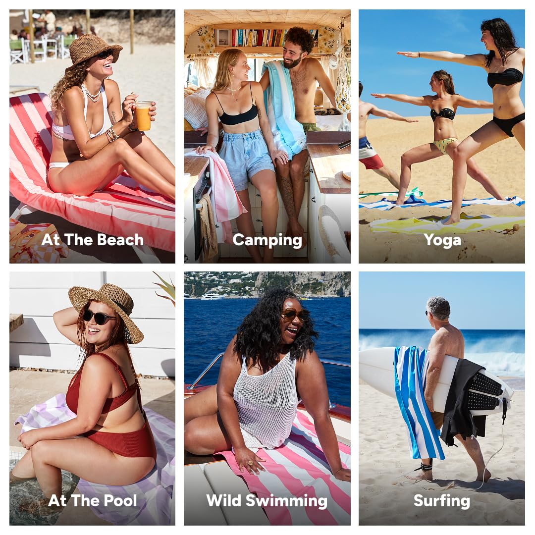 Dock & Bay Beach Towel - Quick Dry, Sand Free - Compact, Lightweight - 100% Recycled - Includes Bag - Raspberry Road - Extra Large (200x90cm, 78x35)