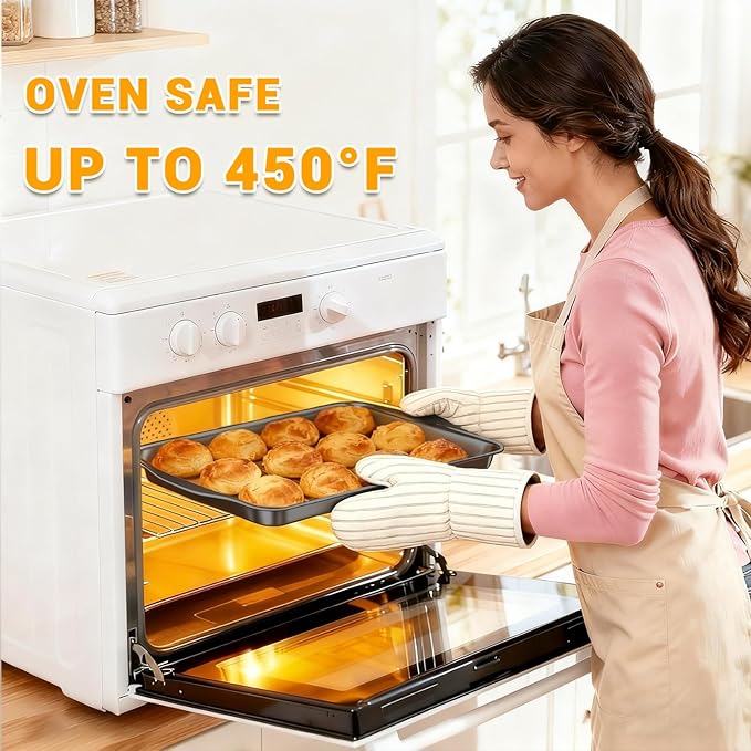Funnydin Baking Pan Set of 3 - Carbon Steel Baking Sheets with Cooling Racks, 13/15/17 Inch, Nonstick Cookie Sheets for Baking, Rust & Warp Resistant & Stackable, Nontoxic & Heavy Duty & Easy Clean
