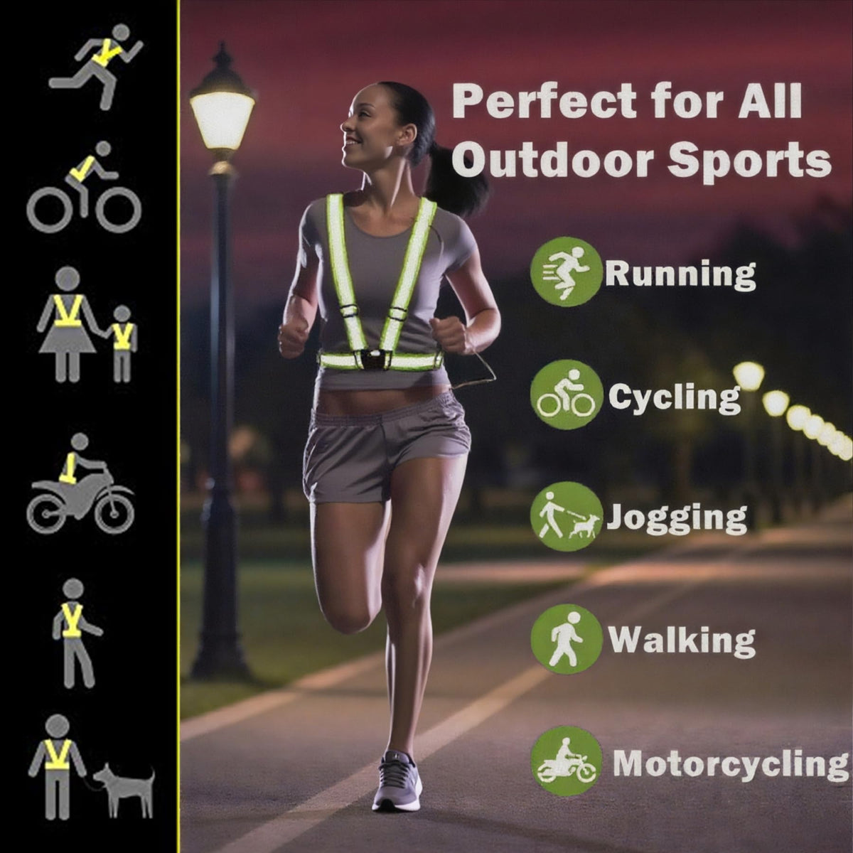 YUNLOVXEE Reflective Strap Safety Vest Gear - 2-10 Pack Adjustable High Visible Reflective Running Gear for Women Men Night (Green x10)