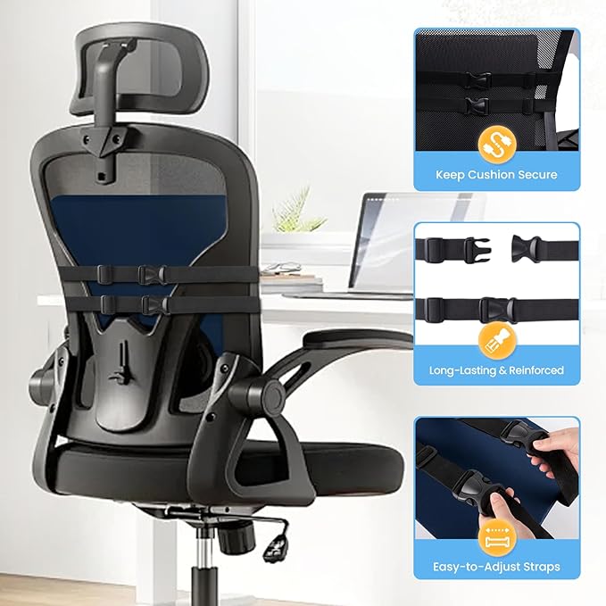 Lumbar Support Pillow for Office Chair, Car Seats and Home Desks, Ergonomic Back Support with Double Adjustable Straps, Machine Washable Cover, Gray
