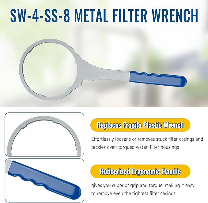 SW-4-SS-8 Whole House Water Filter Wrench 6 Inch, Metal Water Filter Wrench