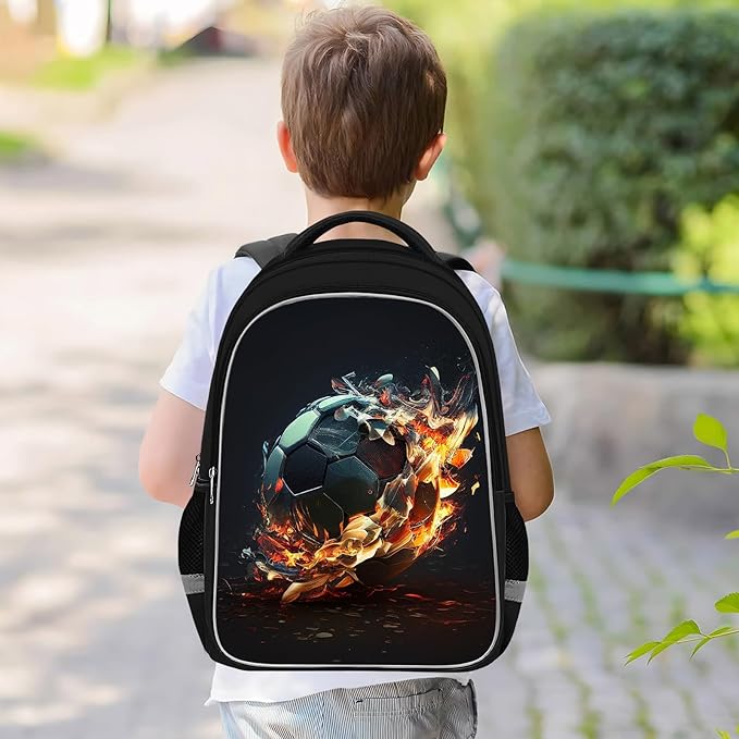 School Backpack for Boys - Soccer Boys Backpack for Kids Children Teens Elementary Middle School - Students Bag for Ages 6-18,17″Bookbag Multifunctional Large Capacity