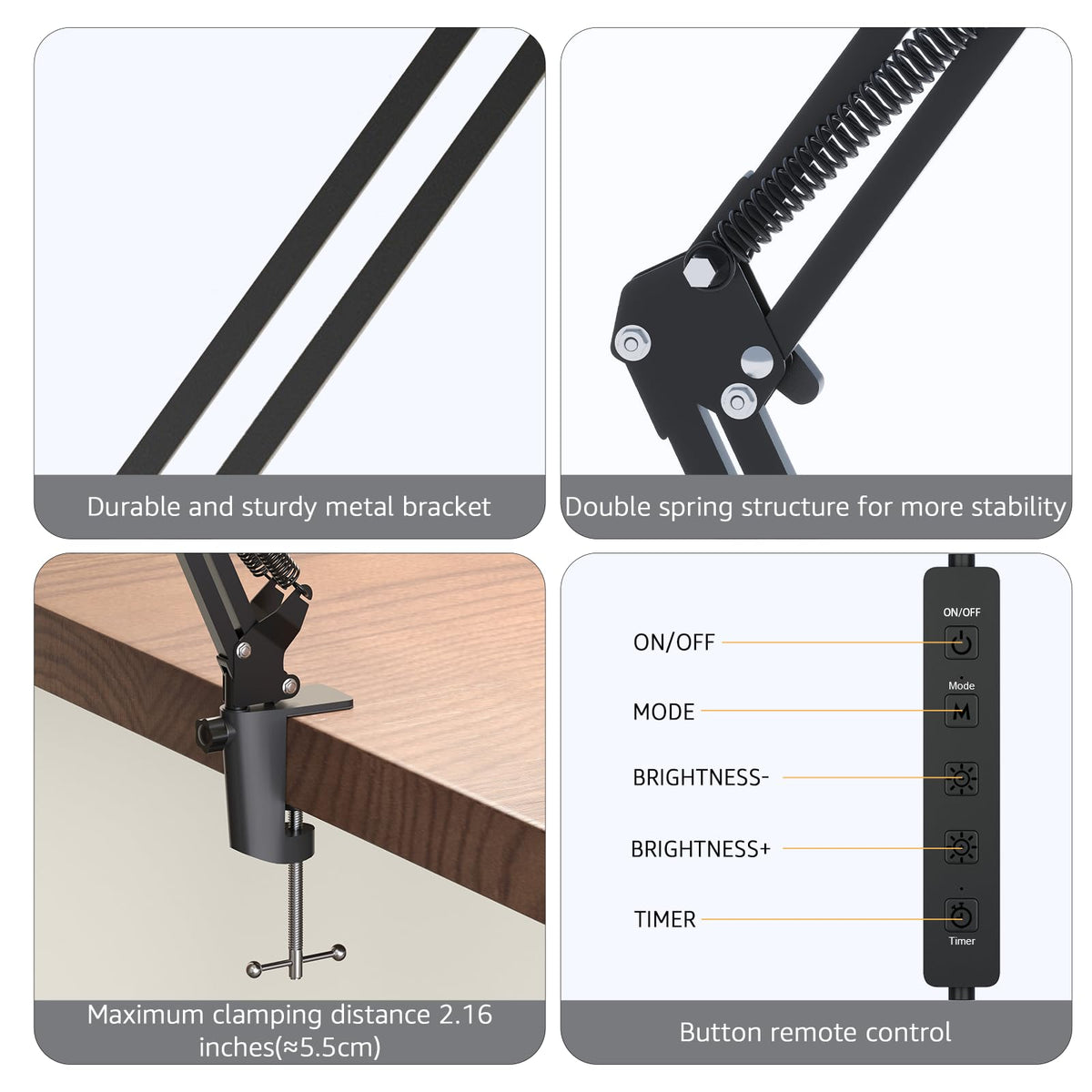 Upgrade Swing Arm LED Desk Lamp with Clamp, 80 LED Beads, 5 Color Modes & 11 Brightness Levels, 360° Adjustable Arm, Eye-Caring Light CRI95, Timer & Memory Function, for Office, Study, Crafting