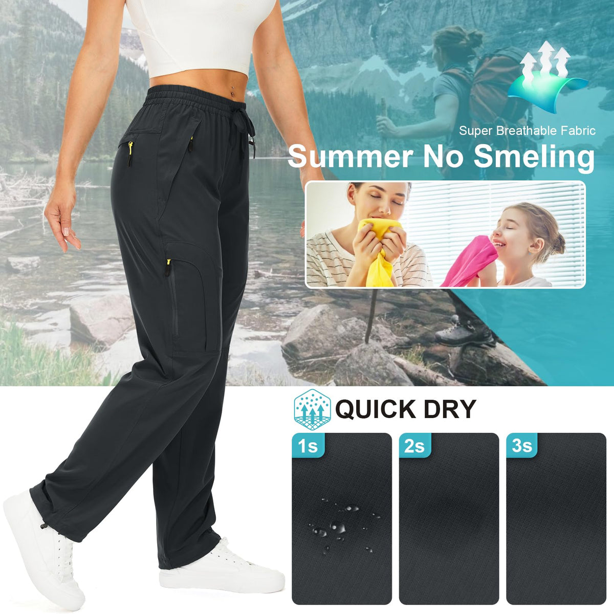 Womens Hiking Pants Quick Dry UPF 50 Lightweight Travel Golf Cargo Safari Pants Zipper Pockets,6608,Dark Grey,Tall XX-L
