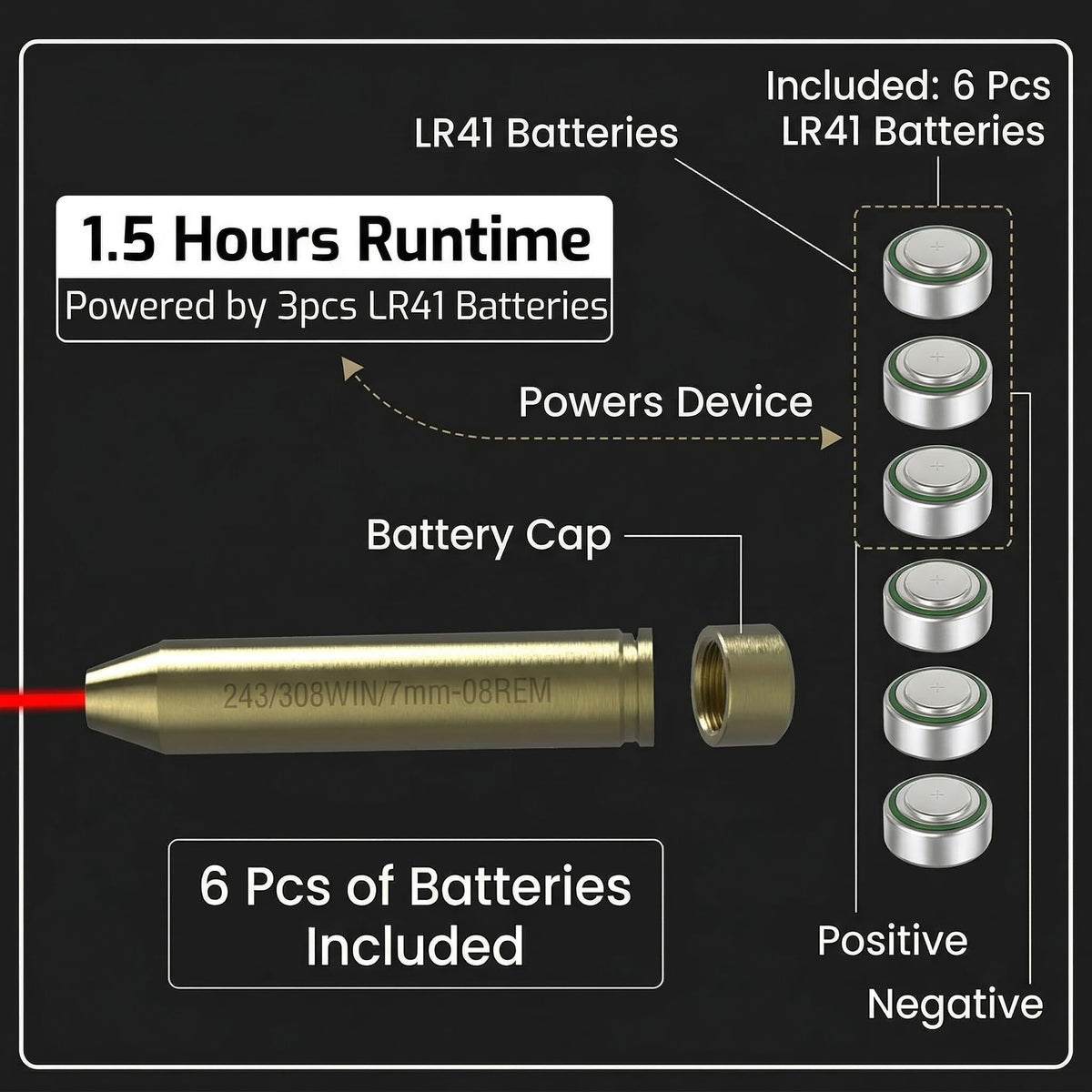 GOTICAL 308 or 30-06 Bore Sight Laser Red Dot in-Chamber Cartridge, Laser Will Display a 2” dot at 100 Yards, Designed for Fast Gun zeroing and Sighting, SIX Batteries are Included