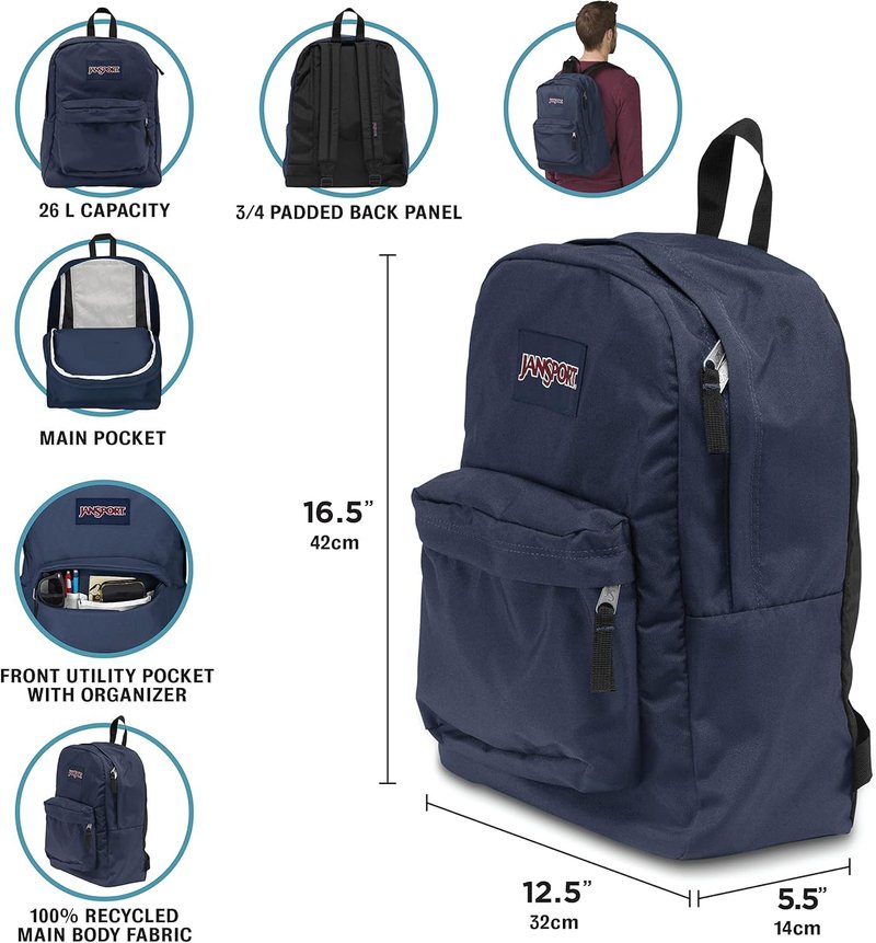 JanSport SuperBreak One Backpack - Durable, Lightweight Bag with 1 Main Compartment, Front Utility Pocket with Built-in Organizer, Premium Backpack, Fluttering Fields
