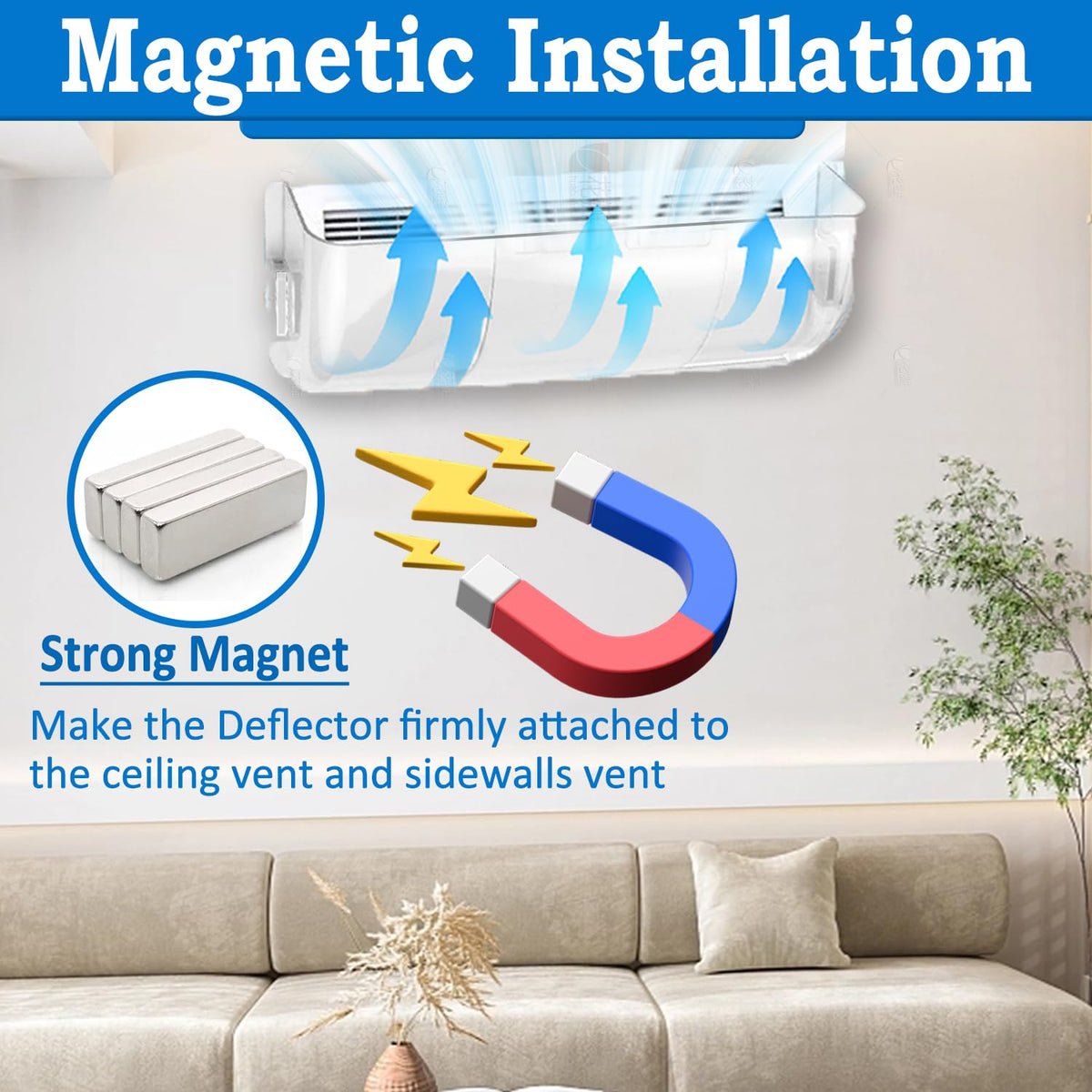 Binazon Heating & Air Vent Deflector for Vents, Sidewall, Ceiling, Floor Registers - Adjust Between 9"-14", Magnetic Vent Covers for Air Conditioning, Heat, AC, Floor, Under Furniture (2 Pack Clear)