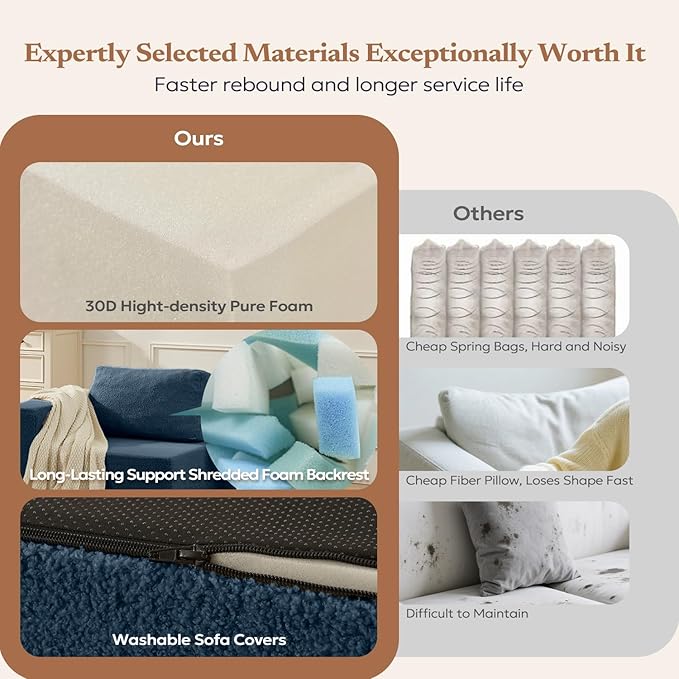 40" Single Sofa for Adults, Upholstered Floor Sofa Couch with Pillow, Teddy Boucle Sofa for Bedroom Living Room, No Assembly Required (Teddy Boucle, Blue)