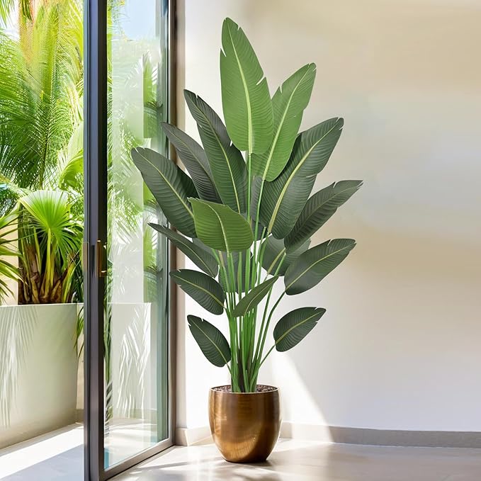 7FT Artificial Bird of Paradise Tree 82 Inch Tall Faux Silk Plants Banana Leaf with 19 Trunks in Black Pot for Home Decor Living Room Office Bedroom
