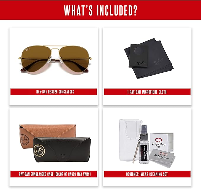 Ray-Ban RB3025 Metal Aviator Sunglasses For Men For Women +BUNDLE with ACCESSORY EYEWEAR KIT