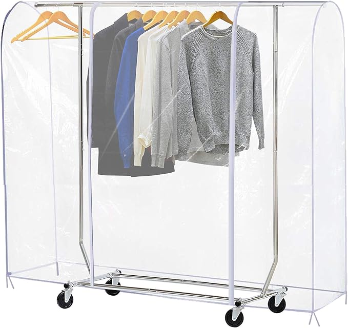 Ruibo Clear Garment Rack Cover for Clothes Rack Cover with 2 Durable Zipper/Clothing Waterproof, Dustproof Protector (M:59x20x60 inch)