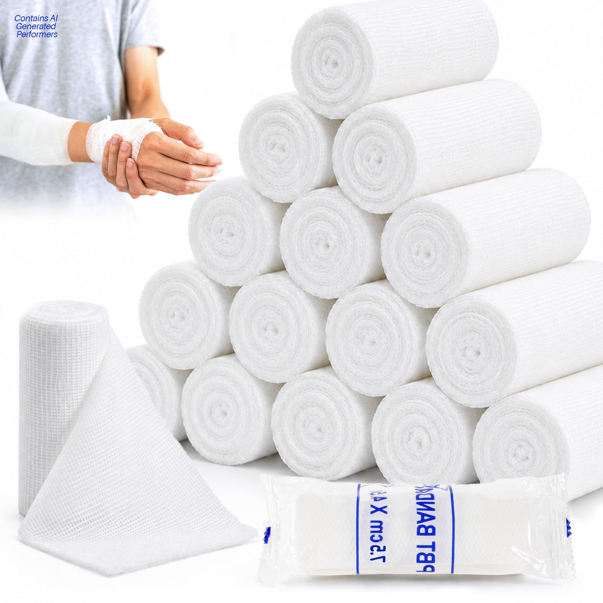 MAQIHAN 15PACK Gauze Rolls Bandages - 3 in x 4.9 Yards Individually Wrapped Rolled Gauze, Halloween Mummy Wraps, Breathable First Aid Supplies, Lightweight Wound Care Kit, Bandage Wrap