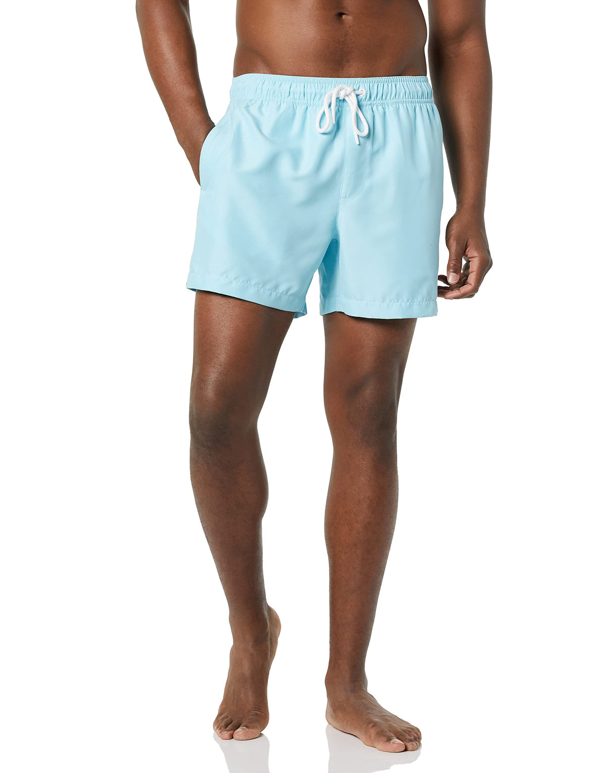 Amazon Essentials Men's Swim Trunks with Mesh Lining, Pockets, Drawstring Closure, Light Blue, Medium