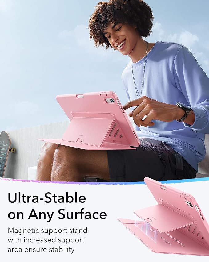 ESR for iPad A16 Case, iPad 11th/10th Generation Case (2025/2022), Vertical Stand Cover, Multi Stand Angles, Ultra-Stable Cover with Pencil Holder, Flip Series, Pink | (2025/2022), Multi Stand Angles, Ultra-Stable Cover, with Pencil Holder, Pink