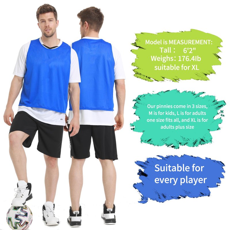 PULUOMASI 12/24/48PCS Pinnies Youth Team Pennies for Sports Kids and Scrimmage Vests for Soccer Basketball Jersey Practice