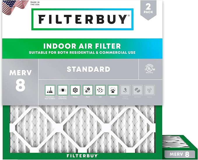 Filterbuy 17x17x1 Air Filter MERV 8 Essential Dust & Allergy Defense,