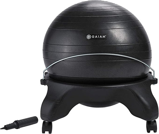 Gaiam Classic Backless Balance Ball Chair – Exercise Stability Yoga Ball Premium Ergonomic Chair for Home and Office Desk with Air Pump, Exercise Guide and Satisfaction Guarantee