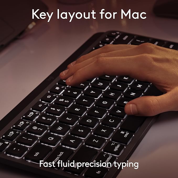 Logitech MX Keys Mini for Mac Minimalist Wireless Keyboard, Compact, Bluetooth, Backlit Keys, USB-C, Tactile Typing, Compatible with MacBook Pro & Air,iMac,iPad - Space Grey