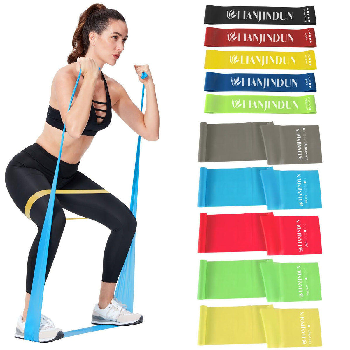 Professional 5 Pcs Long Resistance Bands and 5 Pcs Loop Bands. Latex-Free, Work Out Bands, Stretch Bands for Working Out Women or Men, Exercise Bands Set for Physical Therapy