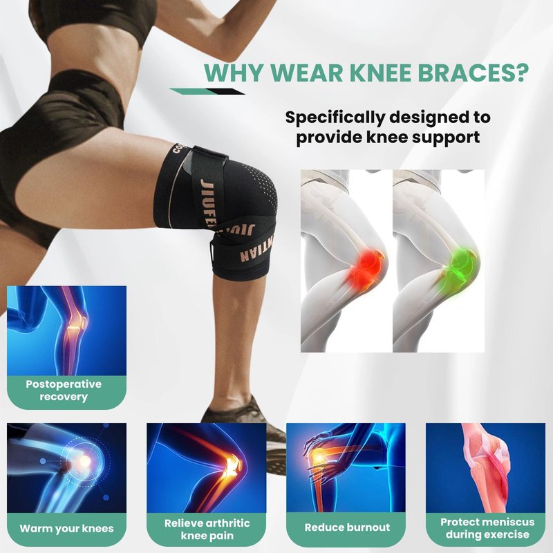 JIUFENTIAN Knee Support for Women and Men with Strap (2pack) Copper Knee Brace for Women Arthritis Pain-Knee Sleeves for Working Out,Running and Knee Pain Relief(Medium)
