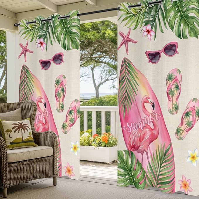 Summer Flamingbirds Outdoor Curtains